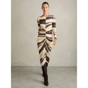 REISS GEORGIA Jersey Ruched Printed Dress With Wool